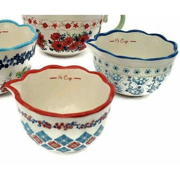 Pioneer Woman Classic Charm 4-pc Measuring Cups Floral Kitchen Stoneware Bowls - Picture 4 of 4